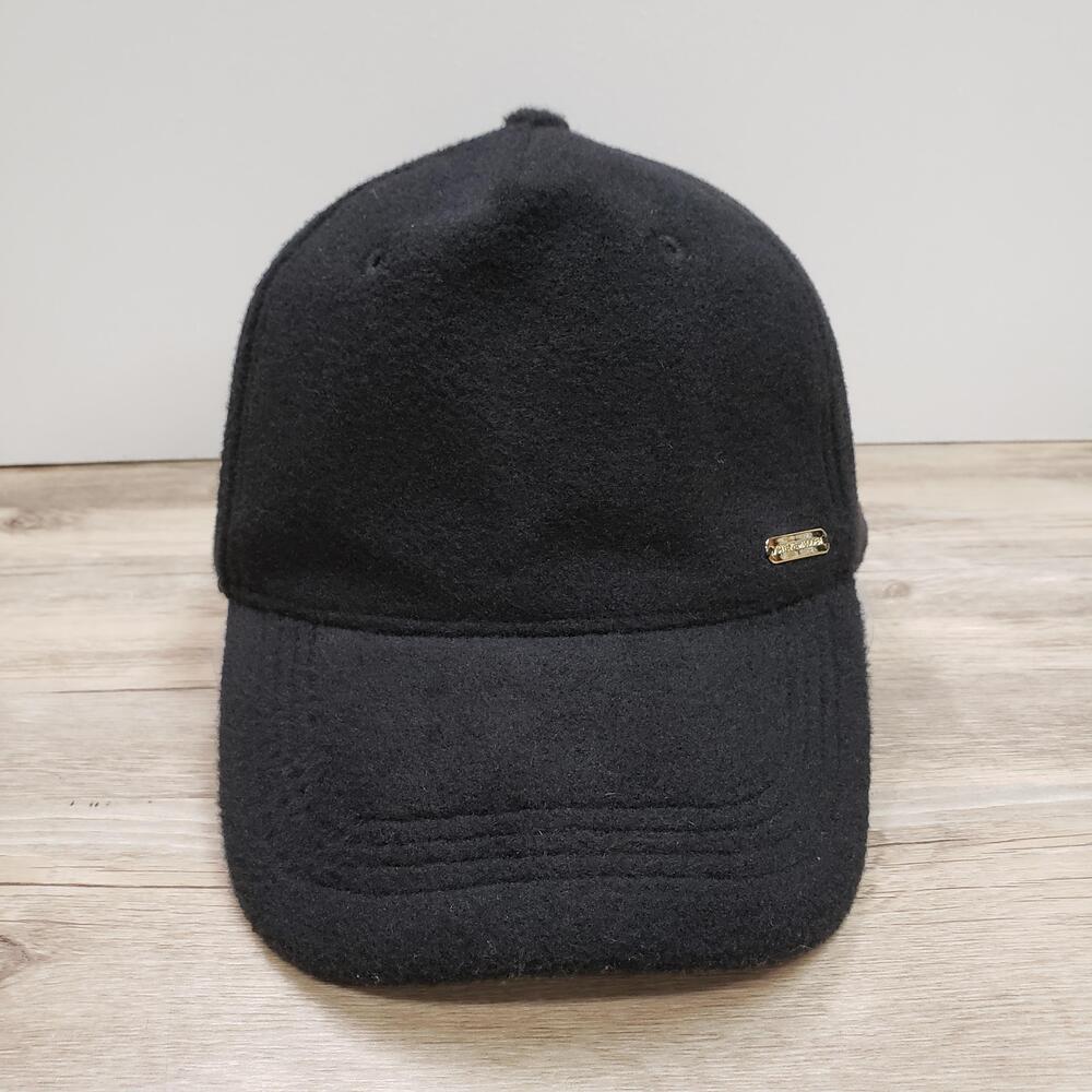 Steve Madden Hat Cap Strap Back Womens One Size Black Felt Lined Winter Baseball
